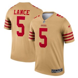 Finest San Francisco 49ers #5 Trey Lance Men's Gold Inverted Legend Jersey