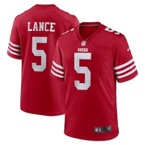 Superb San Francisco 49ers #5 Trey Lance Men's 2022 Player Game Jersey - Scarlet