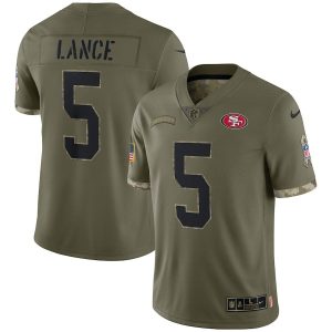 Exceptional San Francisco 49ers #5 Trey Lance Men's 2022 Salute To Service Limited Jersey - Olive