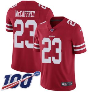 High - quality 49ers #23 Christian McCaffrey Red Team Color Men's Stitched NFL 100th Season Vapor Limited Jersey