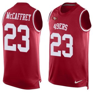 Delightful 49ers #23 Christian McCaffrey Red Team Color Men's Stitched NFL Limited Tank Top Jersey