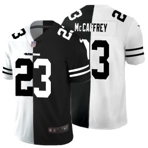 Superb San Francisco 49ers #23 Christian McCaffrey Men's Black V White Peace Split Vapor Untouchable Limited NFL Jersey