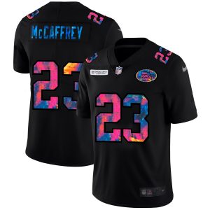 Fantastic San Francisco 49ers #23 Christian McCaffrey Men's Multi-Color Black 2020 NFL Crucial Catch Vapor Untouchable Limited Jersey