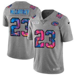 Fantastic San Francisco 49ers #23 Christian McCaffrey Men's Multi-Color 2020 NFL Crucial Catch NFL Jersey Greyheather