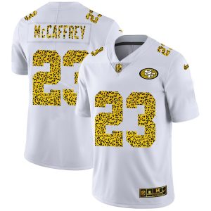 Outstanding San Francisco 49ers #23 Christian McCaffrey Men's Flocked Leopard Print Vapor Limited NFL Jersey White