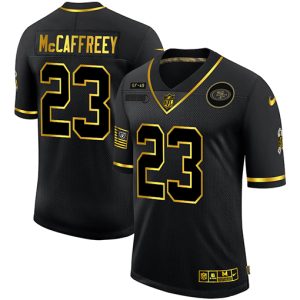 Exceptional San Francisco 49ers #23 Christian McCaffrey Men's 2020 Salute To Service Golden Limited NFL Jersey Black
