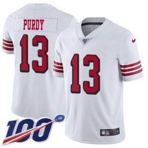 Impressive 49ers #13 Brock Purdy White Rush Men's Stitched NFL Limited 100th Season Jersey