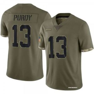 Amazing San Francisco 49ers #13 Brock Purdy Men's 2022 Salute To Service Limited Jersey - Olive