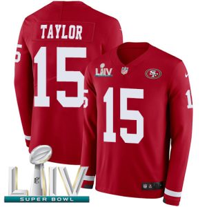 Delightful 49ers #15 Trent Taylor Red Super Bowl LIV 2020 Team Color Men's Stitched NFL Limited Therma Long Sleeve Jersey