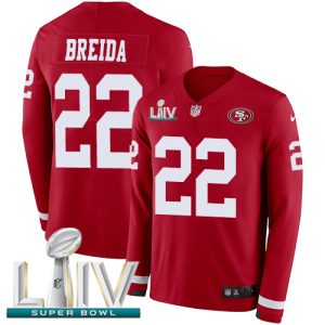 Amazing 49ers #22 Matt Breida Red Super Bowl LIV 2020 Team Color Men's Stitched NFL Limited Therma Long Sleeve Jersey
