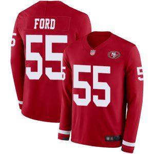 Outstanding 49ers #55 Dee Ford Red Team Color Men's Stitched NFL Limited Therma Long Sleeve Jersey