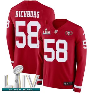 Fantastic 49ers #58 Weston Richburg Red Super Bowl LIV 2020 Team Color Men's Stitched NFL Limited Therma Long Sleeve Jersey