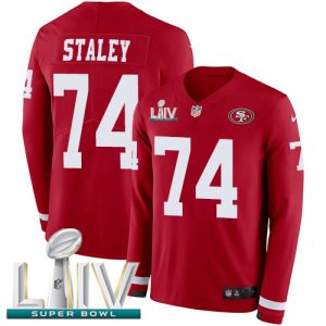 High - quality 49ers #74 Joe Staley Red Super Bowl LIV 2020 Team Color Men's Stitched NFL Limited Therma Long Sleeve Jersey