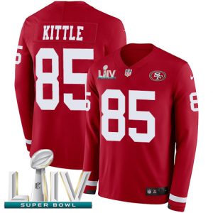 Amazing 49ers #85 George Kittle Red Super Bowl LIV 2020 Team Color Men's Stitched NFL Limited Therma Long Sleeve Jersey