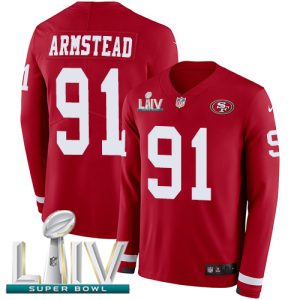 Superb 49ers #91 Arik Armstead Red Super Bowl LIV 2020 Team Color Men's Stitched NFL Limited Therma Long Sleeve Jersey