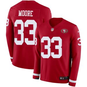 Impressive 49ers #33 Tarvarius Moore Red Team Color Men's Stitched NFL Limited Therma Long Sleeve Jersey