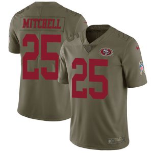 Premium 49ers #25 Elijah Mitchell Olive Men's Stitched NFL Limited 2017 Salute to Service Jersey