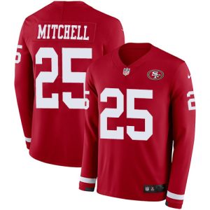 Outstanding 49ers #25 Elijah Mitchell Red Team Color Men's Stitched NFL Limited Therma Long Sleeve Jersey