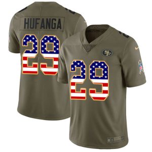 Finest 49ers #29 Talanoa Hufanga Olive/USA Flag Men's Stitched NFL Limited 2017 Salute To Service Jersey