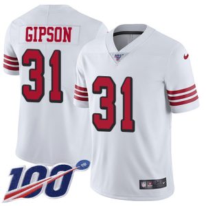 Fantastic 49ers #31 Tashaun Gipson White Rush Men's Stitched NFL Limited 100th Season Jersey
