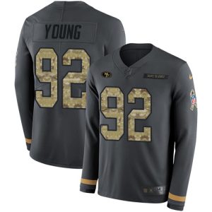 Delightful 49ers #92 Chase Young Anthracite Salute to Service Men's Stitched NFL Limited Therma Long Sleeve Jersey