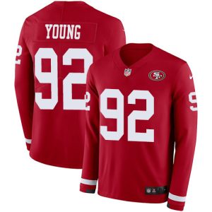 Outstanding 49ers #92 Chase Young Red Team Color Men's Stitched NFL Limited Therma Long Sleeve Jersey
