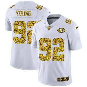 Amazing San Francisco 49ers #92 Chase Young Men's Flocked Leopard Print Vapor Limited NFL Jersey White