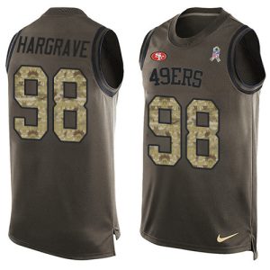Premium 49ers #98 Javon Hargrave Green Men's Stitched NFL Limited Salute To Service Tank Top Jersey