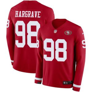 Delightful 49ers #98 Javon Hargrave Red Team Color Men's Stitched NFL Limited Therma Long Sleeve Jersey