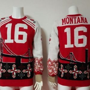 Premium 49ers #16 Joe Montana Red/White Men's Ugly Sweater