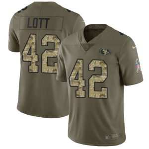 Amazing 49ers #42 Ronnie Lott Olive/Camo Men's Stitched NFL Limited 2017 Salute To Service Jersey