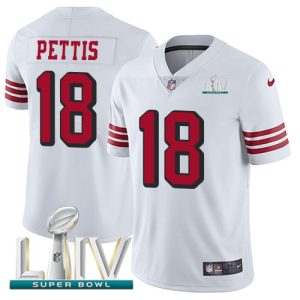 Delightful 49ers #18 Dante Pettis White Super Bowl LIV 2020 Rush Men's Stitched NFL Vapor Untouchable Limited Jersey