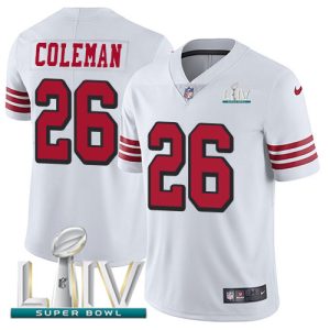 Fantastic 49ers #26 Tevin Coleman White Super Bowl LIV 2020 Rush Men's Stitched NFL Vapor Untouchable Limited Jersey
