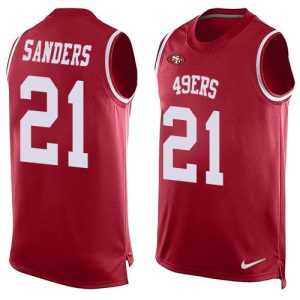 Finest 49ers #21 Deion Sanders Red Team Color Men's Stitched NFL Limited Tank Top Jersey