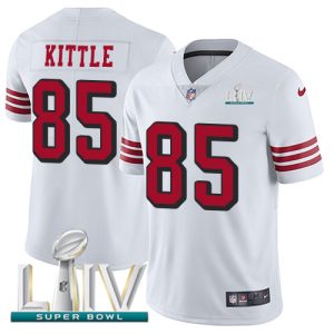 Finest 49ers #85 George Kittle White Super Bowl LIV 2020 Rush Men's Stitched NFL Vapor Untouchable Limited Jersey