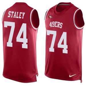Delightful 49ers #74 Joe Staley Red Team Color Men's Stitched NFL Limited Tank Top Jersey