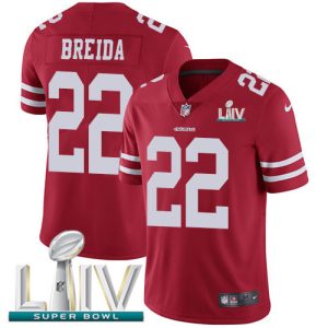 Finest 49ers #22 Matt Breida Red Super Bowl LIV 2020 Team Color Men's Stitched NFL Vapor Untouchable Limited Jersey