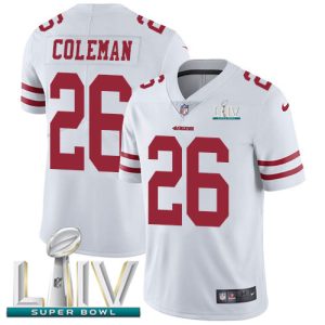 Delightful 49ers #26 Tevin Coleman White Super Bowl LIV 2020 Men's Stitched NFL Vapor Untouchable Limited Jersey