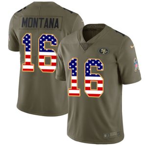 High - quality 49ers #16 Joe Montana Olive/USA Flag Men's Stitched NFL Limited 2017 Salute To Service Jersey
