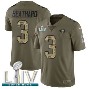 Premium 49ers #3 C.J. Beathard Olive/Camo Super Bowl LIV 2020 Men's Stitched NFL Limited 2017 Salute To Service Jersey