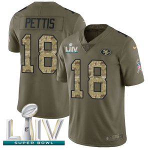 Amazing 49ers #18 Dante Pettis Olive/Camo Super Bowl LIV 2020 Men's Stitched NFL Limited 2017 Salute To Service Jersey