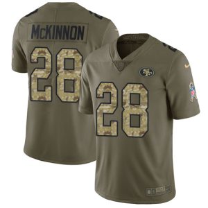 Impressive 49ers #28 Jerick McKinnon Olive/Camo Men's Stitched NFL Limited 2017 Salute To Service Jersey