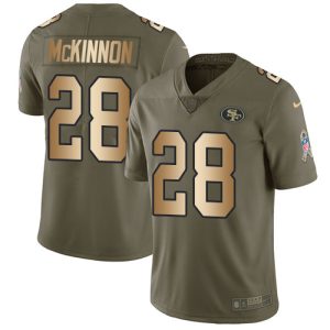 Fantastic 49ers #28 Jerick McKinnon Olive/Gold Men's Stitched NFL Limited 2017 Salute To Service Jersey