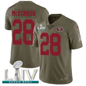Superb 49ers #28 Jerick McKinnon Olive Super Bowl LIV 2020 Men's Stitched NFL Limited 2017 Salute To Service Jersey