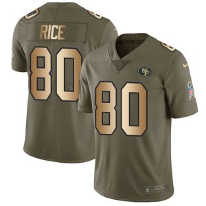 Finest 49ers #80 Jerry Rice Olive/Gold Men's Stitched NFL Limited 2017 Salute To Service Jersey