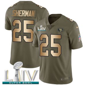 Superb 49ers #25 Richard Sherman Olive/Gold Super Bowl LIV 2020 Men's Stitched NFL Limited 2017 Salute To Service Jersey