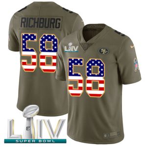 Fantastic 49ers #58 Weston Richburg Olive/USA Flag Super Bowl LIV 2020 Men's Stitched NFL Limited 2017 Salute To Service Jersey
