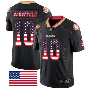 Finest 49ers #10 Jimmy Garoppolo Black Men's Stitched NFL Limited Rush USA Flag Jersey