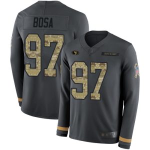 Fantastic 49ers #97 Nick Bosa Anthracite Salute to Service Men's Stitched NFL Limited Therma Long Sleeve Jersey