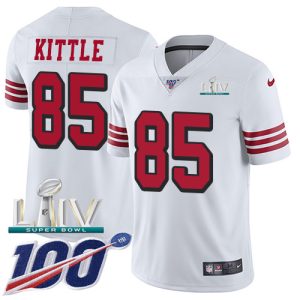 Fantastic 49ers #85 George Kittle White Super Bowl LIV 2020 Rush Men's Stitched NFL Limited 100th Season Jersey